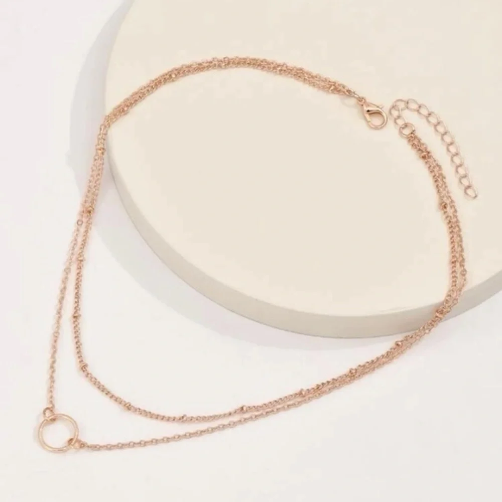 Gold Open Circle Layered Necklace - Picture 2 of 2
